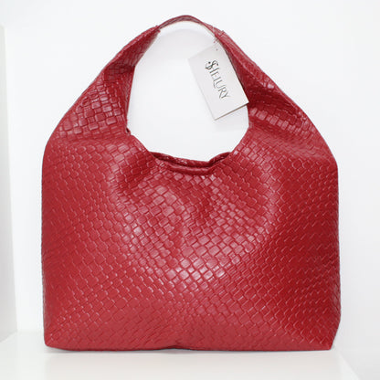 Bolsa Hobo Grande Trenzada en Color Rojo